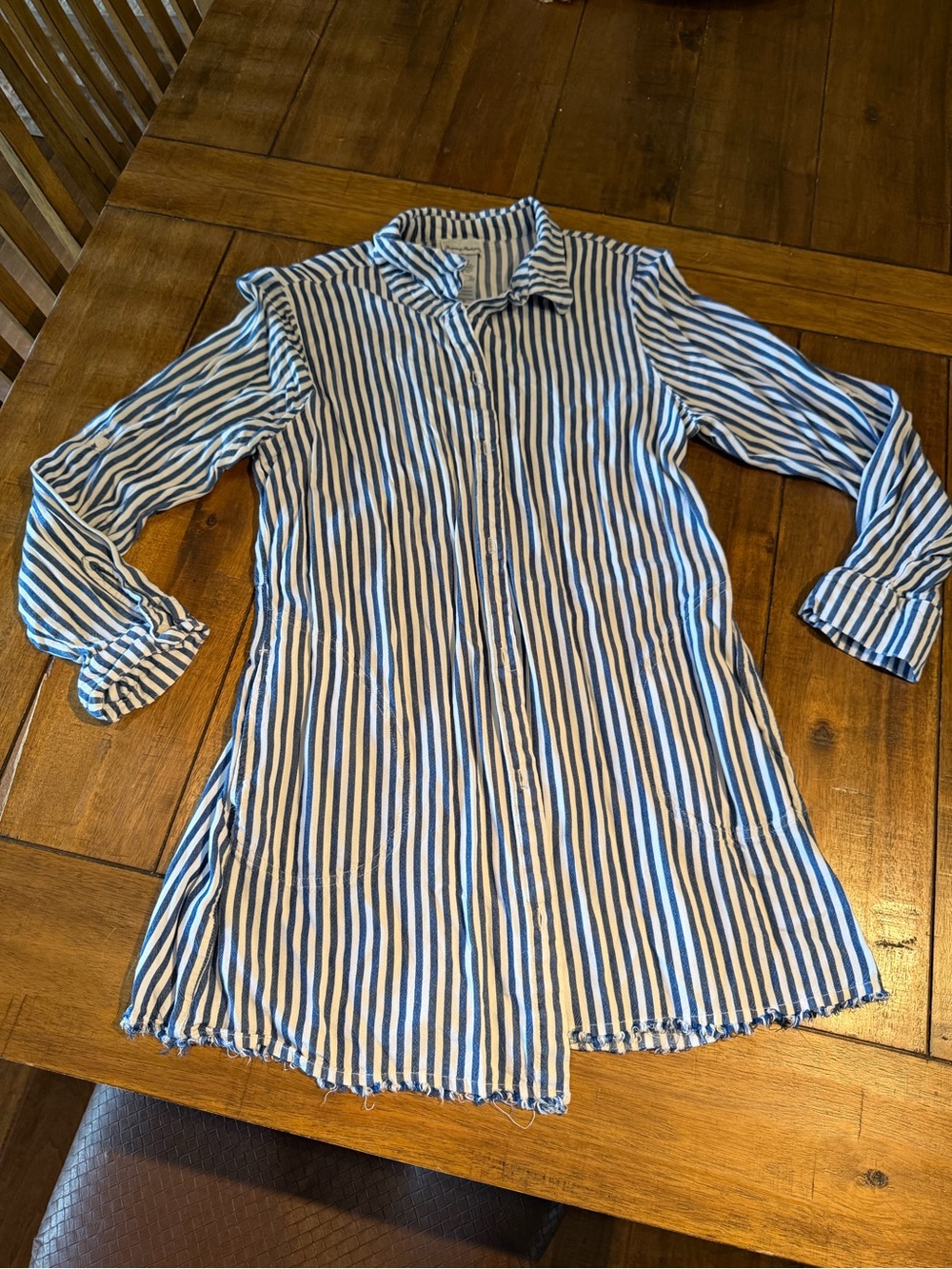Tommy Bahama White and Blue Striped Button-Front Tunic